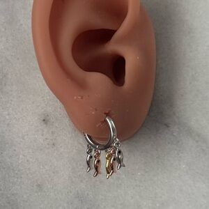 Sterling Silver Two Tone Fish Charm Dangle Fringe Hoop Earrings 

Brand New